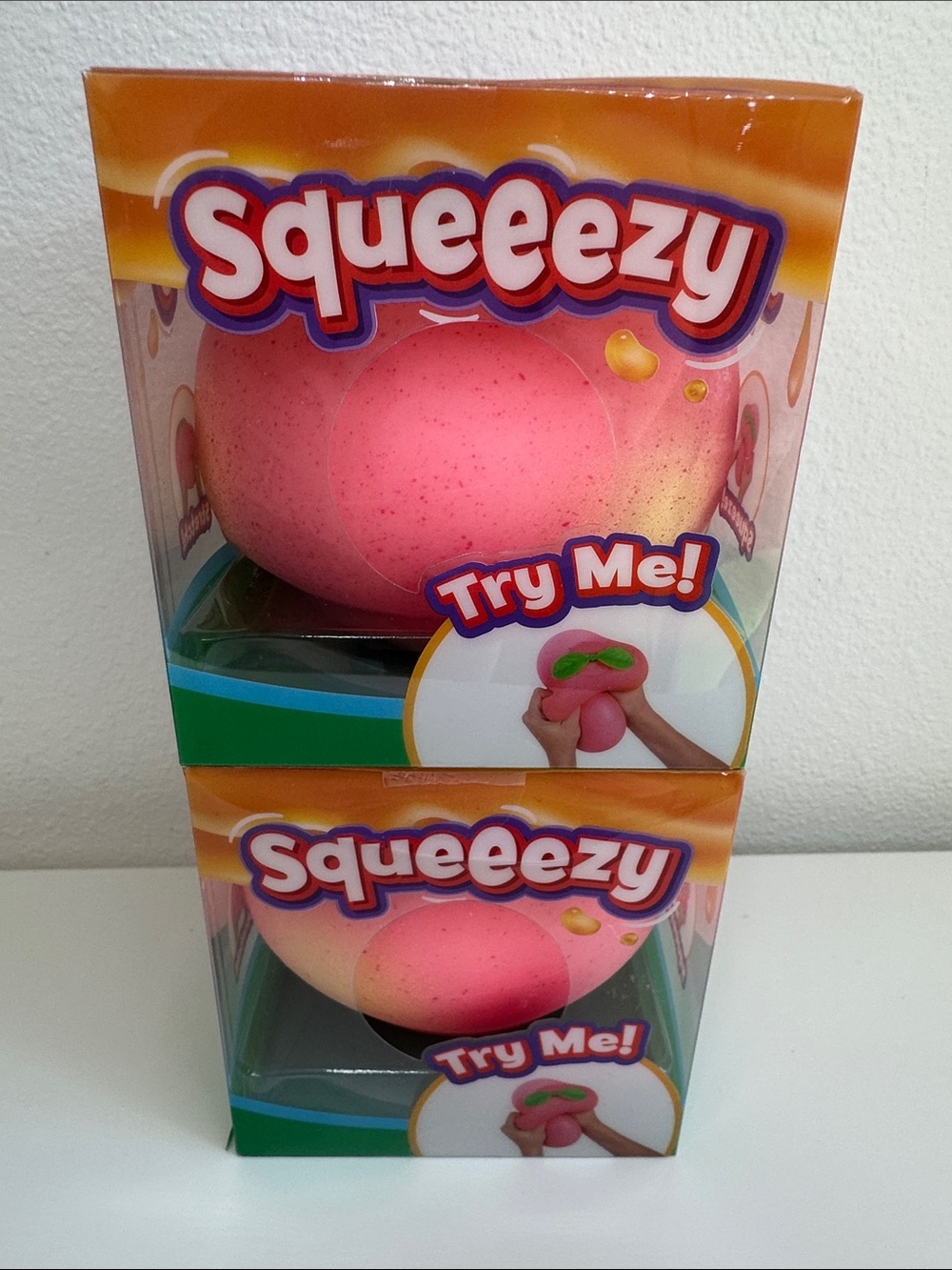 TWO PEACH Squishies! Squeeezy Sunny Days Kids Sensory Fidget Toy, Stress Relief